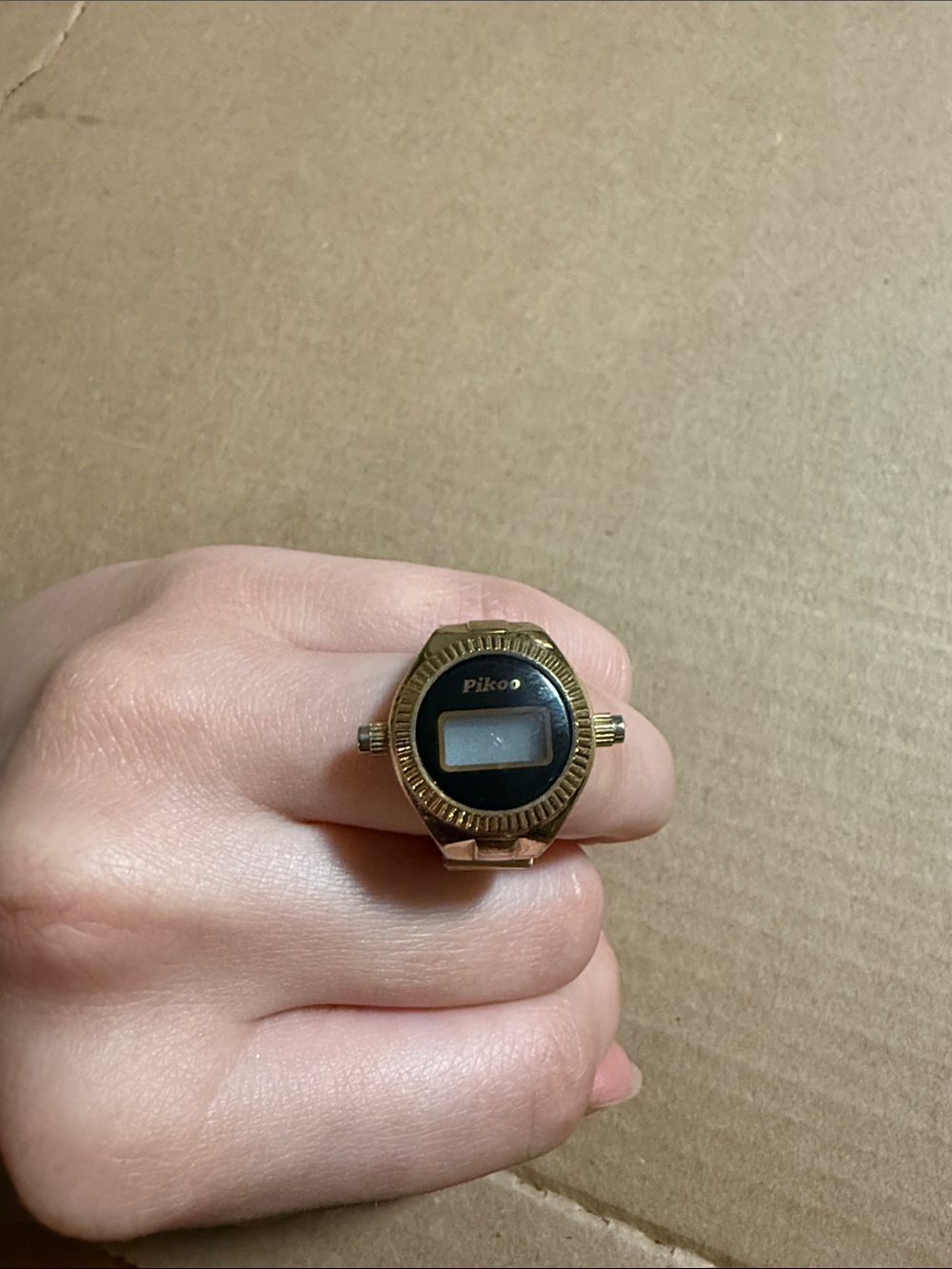 Piko 1988 Gold-tone Digital Ring Watch with Black Display